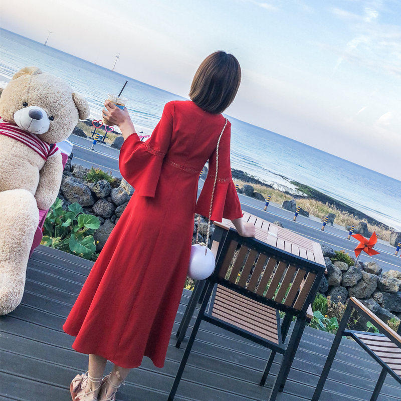 Hainan Sanya Beach Skirt Woman Seaside Resort Long Skirt 2022 New Tea Card Salt Lake Red Ocean Dress Summer