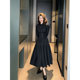 Deng Liuliu Hepburn little black dress French retro shirt skirt slim waist lapel high sense black dress female