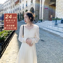 2022 new square collar winter plus suede thickened underfloor hitch annual dress annual meeting white lace dress woman