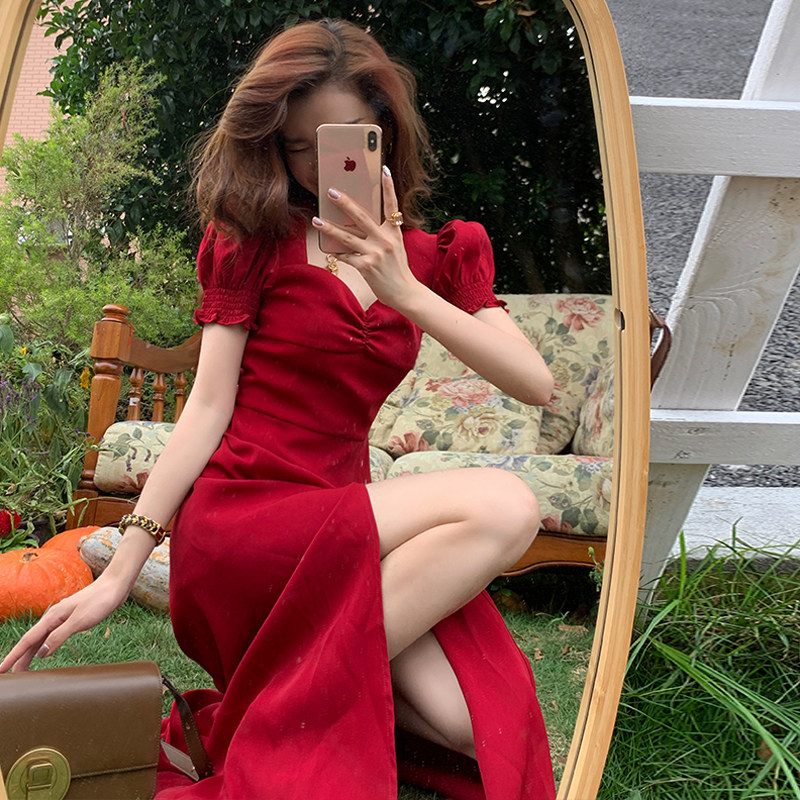 Fa-style comeback Stunning Temperament Name Yuan Long Skirt Red Snow Spinning Resort for High Sensation Female Summer