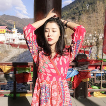 Chaya Salt Lake Tourism Skirt Qinghai Lake Desert Holiday Bohemia Long Dress Ethnic Red Dress Summer