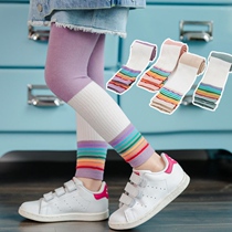  Girls  leggings wear thin childrens pantyhose outside spring and autumn middle and large childrens stitching rainbow little princess nine-point pants