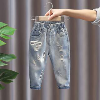 小叽咕2023新款儿童装男童牛仔裤家庭洋气时尚长裤宝宝破洞裤子3