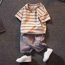 Boys summer clothes new childrens striped short-sleeved suit Korean boys clothes girls baby shorts suit