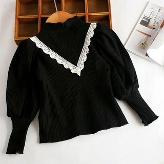 春秋装新款洋气色韩版女小童泡泡袖打底白衫半高领长袖T上衣