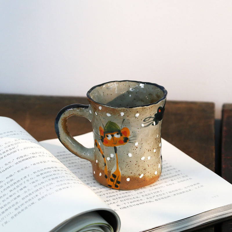 Hand-Painted Ceramic Mug with Three Cats, Milk Cup, Breakfast Cup, Water Cup, Jingdezhen Ceramic Underglaze Colored Cup