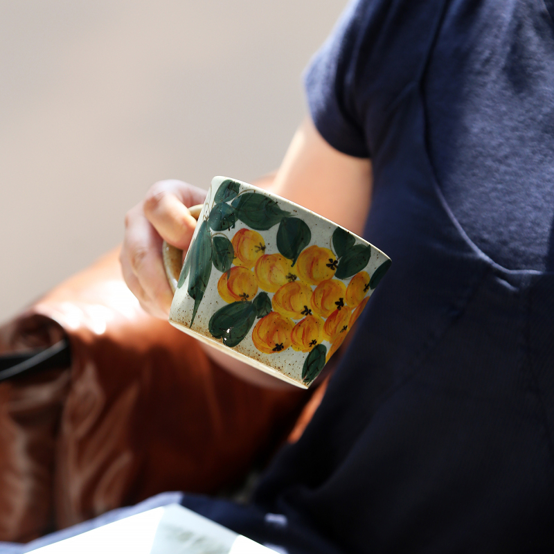 Jingdezhen Clay Handmade Underglaze Colored Loquat Fruit Mug Retro Chinese Style Artistic Coffee Cup Milk Cup Gift