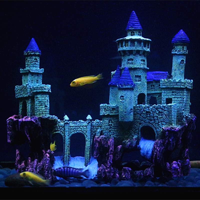 Fish tank Rockery Castle decoration landscaping package Simulation water plant decoration house Escape cave European style Castle house