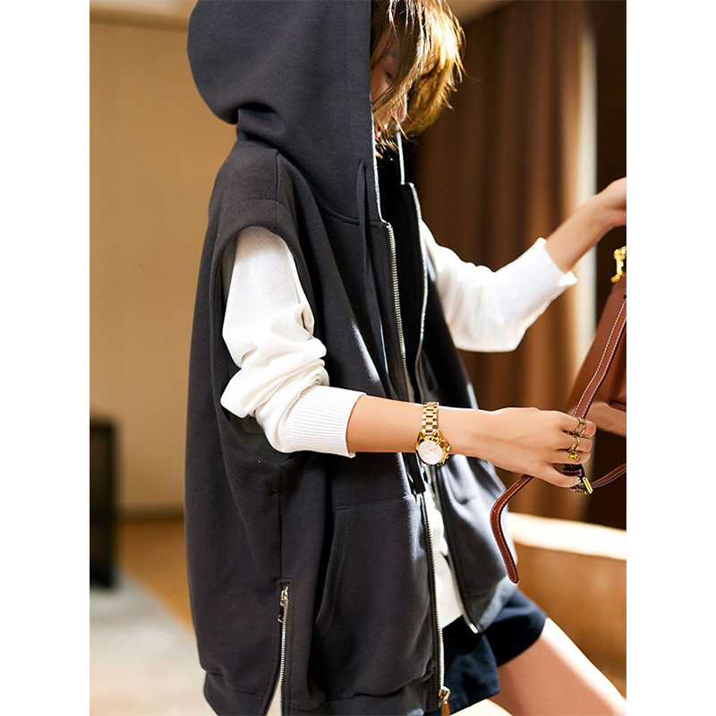Autumn New Style Hooded Vest, Plus Size Women's Clothing for Plus-Size Women, 1.0-150kg Design Sleeveless Jacket