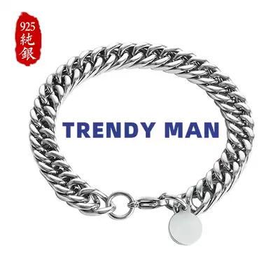 Cuban male Lady ins tide retro sterling silver couple chain hand Korean version of personality bracelet jewelry simple domineering