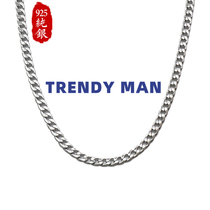 Chain Sterling Silver Necklace Mens Trendy Matching Clothes Cuban Chain Pendant Hip Hop High Street Tide Brand Versatile Simple Accessories