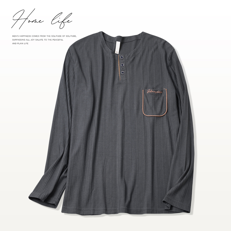 Modal Cotton Pajama Top for Men, Spring and Autumn Long-Sleeved Round Neck T-Shirt, Large Size, Can Be Worn Outside, Pullover Loungewear Top for Summer