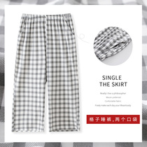 Sleeping Pants Woman Summer Checkered Seven pants pure cotton thin underpants Japanese Pants Day plus size Loose All-cotton Home Pants Wear