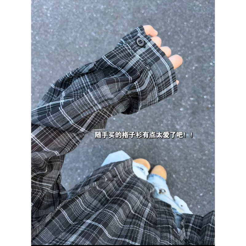 Ole Brand Pure Cotton Thin Sun Protection Shirt Women's College Style Summer Plaid Large Size Long-Sleeved Hooded Shirt Jacket
