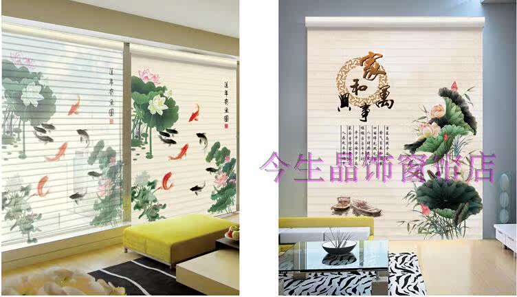 Шторы рулонные 3d打印香格里拉帘卷窗帘双层遮阳卧室客厅儿童公主房阳台定制图案