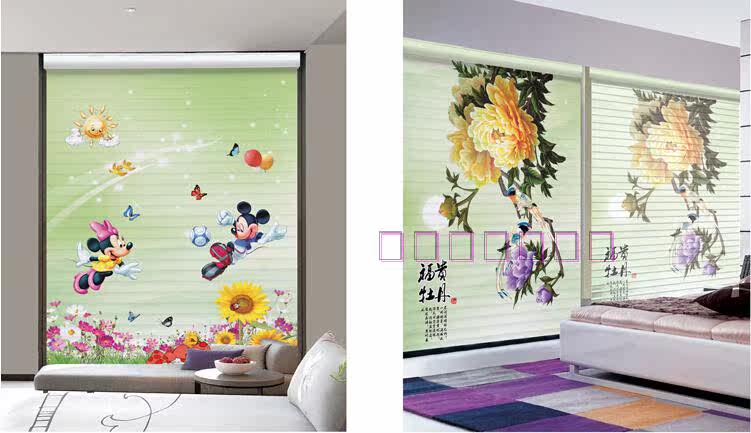 Шторы рулонные 3d打印香格里拉帘卷窗帘双层遮阳卧室客厅儿童公主房阳台定制图案