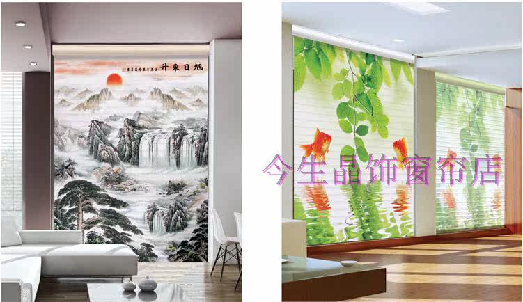 Шторы рулонные 3d打印香格里拉帘卷窗帘双层遮阳卧室客厅儿童公主房阳台定制图案