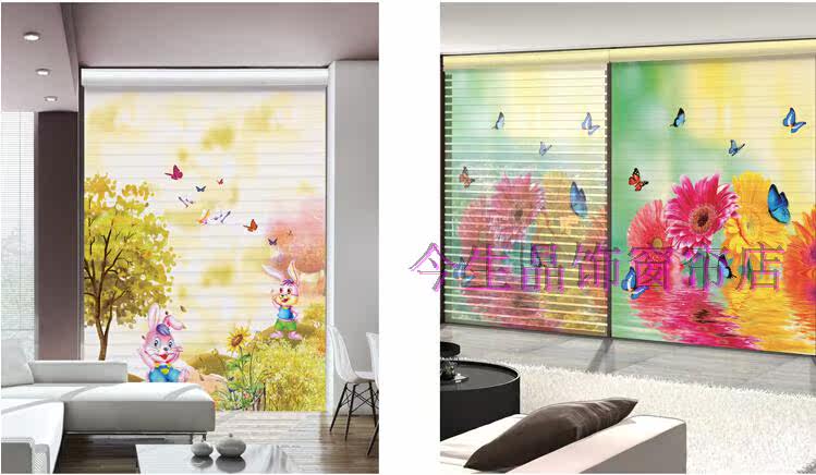 Шторы рулонные 3d打印香格里拉帘卷窗帘双层遮阳卧室客厅儿童公主房阳台定制图案