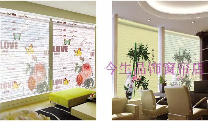 Шторы рулонные 3d打印香格里拉帘卷窗帘双层遮阳卧室客厅儿童公主房阳台定制图案