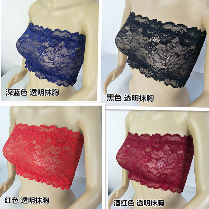 Lace Sexy Unlined Bandeau Anti-Exposure Short Bralette with Beautiful Back Design, Transparent Thin Bra