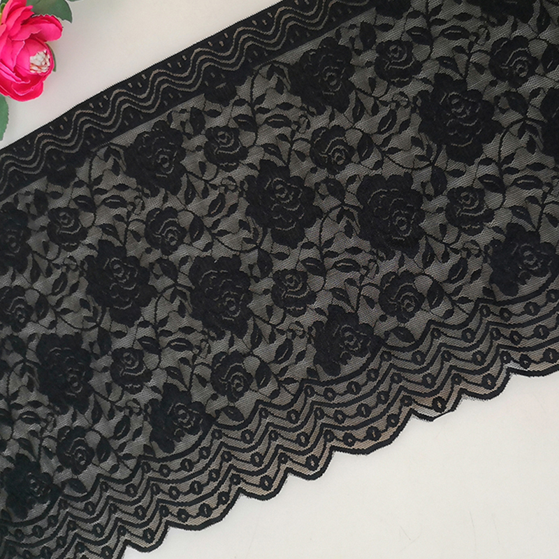 French-Style Black Lace Trim Fabric for Skirt Hem, Clothing Fabric, Garment Patchwork Decorative Fabric, Hollow Design, Width 22cm