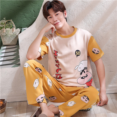 Mùa hè quần mens tuổi teen pajama ngắn tay quần áo sinh viên quần cotton mùa hè váy cartoon trung học nhà nửa tay áo phù hợp.