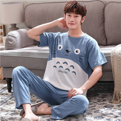 Mùa hè quần mens tuổi teen pajama ngắn tay quần áo sinh viên quần cotton mùa hè váy cartoon trung học nhà nửa tay áo phù hợp.