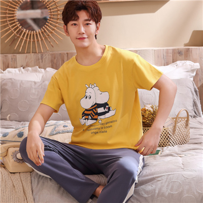 Mùa hè quần mens tuổi teen pajama ngắn tay quần áo sinh viên quần cotton mùa hè váy cartoon trung học nhà nửa tay áo phù hợp.