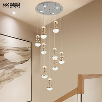 Duplex stair chandelier modern minimalist Crystal dining hall lamp creative personality semi-round ball rotating stair lamp long chandelier