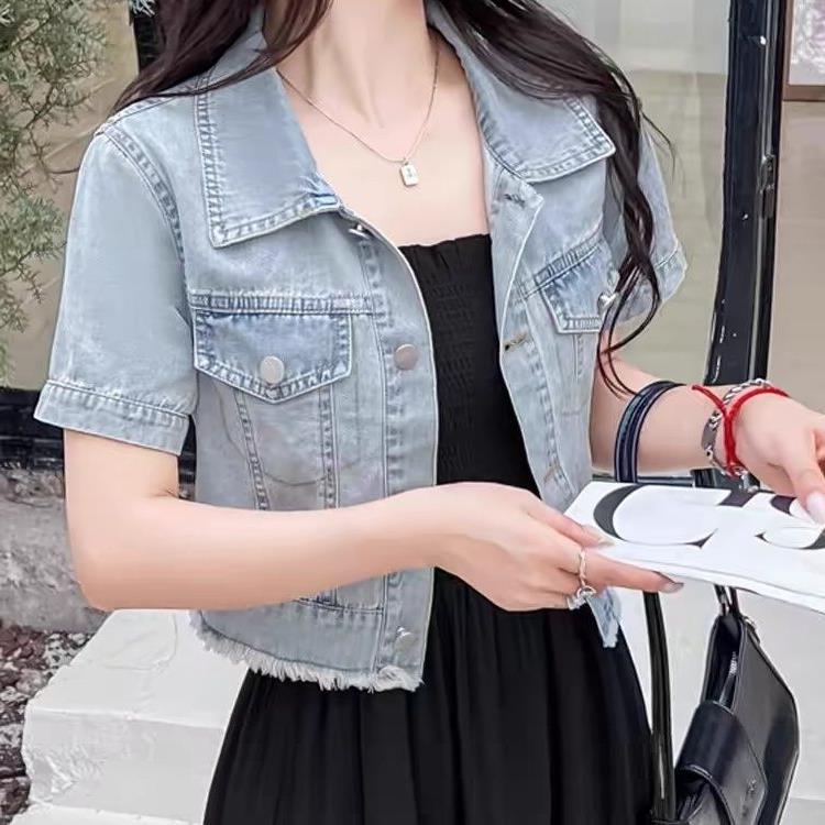 Short-Sleeved Denim Jacket for Women 2025 Summer New Short Style for Petite Figures, Worn with Skirts, Thin Denim Shirt Top Short-Sleeved Denim Jacket for Women 2025 Summer New Short Style for Petite Figures, Worn with Skirts, Thin Denim Shirt Top