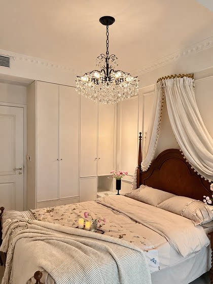 French-Style Living Room Retro Crystal Chandelier, Black Chandelier for Dining Room, Romantic Main Light for Hall, Light Luxury Bedroom Zhongshan Lighting Fixtures