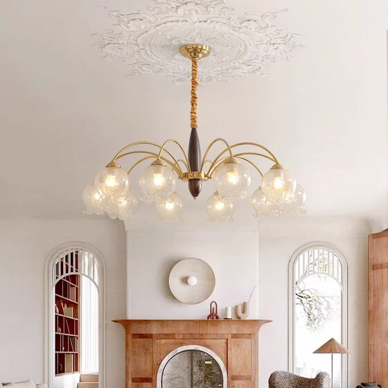 Vintage French-Style Glass Chandelier for Living Room, Dining Room, Study, American Retro Creative Homestay, Cozy Nanyang-Style Floral Lamp