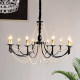 French Retro Living Room Chandelier, Black Mid-Century Style Candle Hall Main Light, American Restaurant Romantic Pearl Bedroom Light