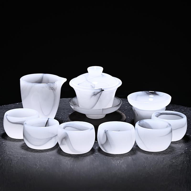 Ice-Type Glazed Tea Set, Light Luxury Kung Fu Tea Cups, Household Gaiwan, High-End Tea Brewing Pot, Suitable for Entertaining Guests and as a Gift