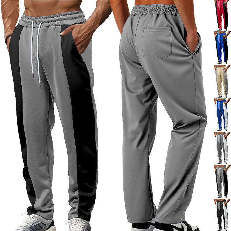 Cross-Border Independent Site American-Style Men's Casual Sports Loose Fit Healthy Fabric Drawstring Waist Jogging Quick-Dry Color-Blocking Long Pants
