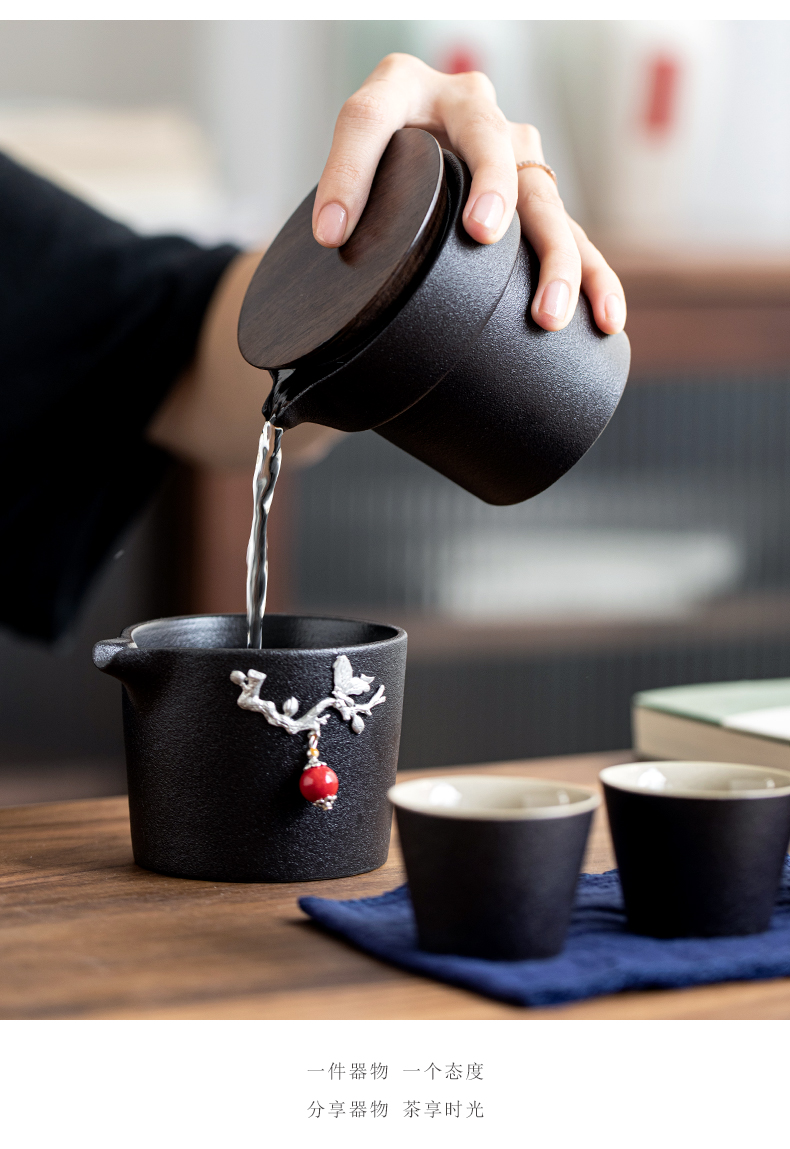 Porcelain coarse pottery to crack a pot of # 2 cups of portable travel package type Japanese small tea set household contracted tea