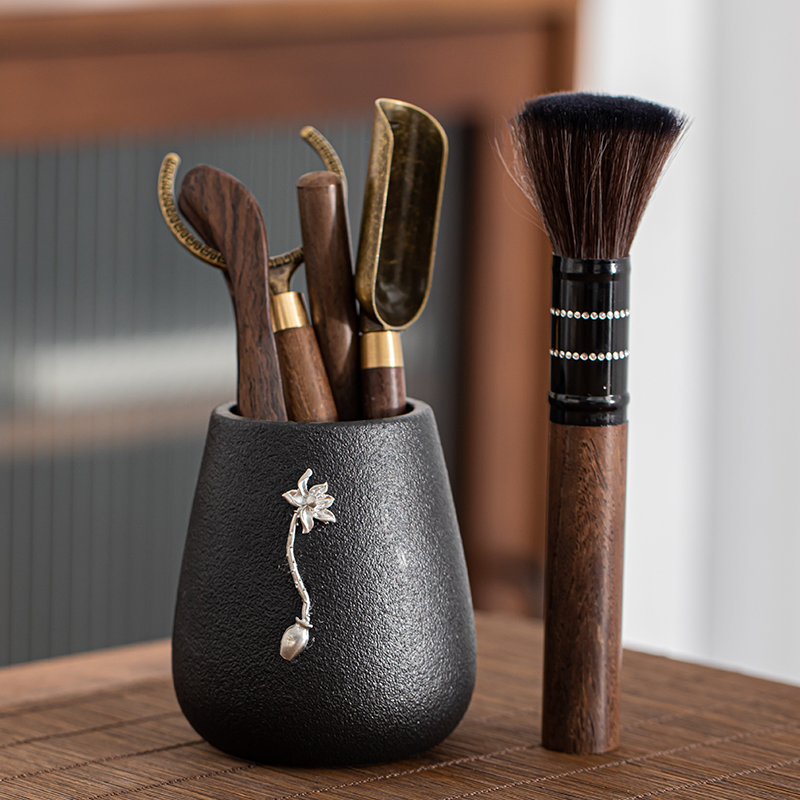 Porcelain heng tong tea six gentleman 's suit ebony kung fu tea tea accessories ChaGa teaspoons needle tea art books
