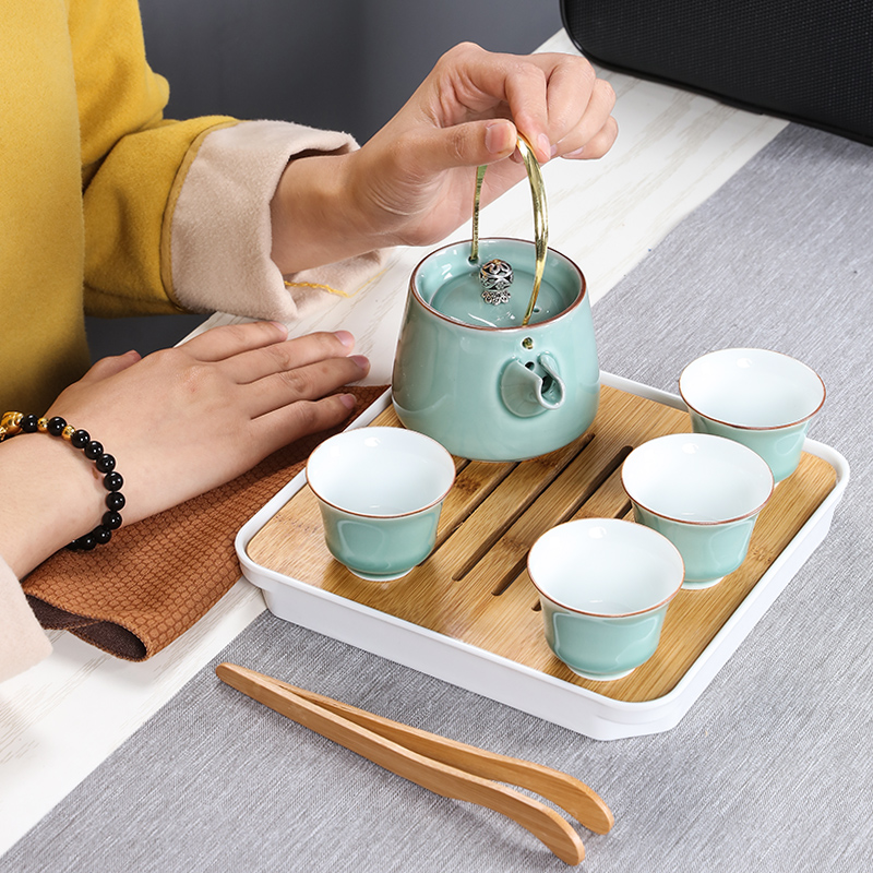 Travel porcelain heng tong kung fu tea set vehicular Travel a pot of four cups of portable bag home dry tea tea tray