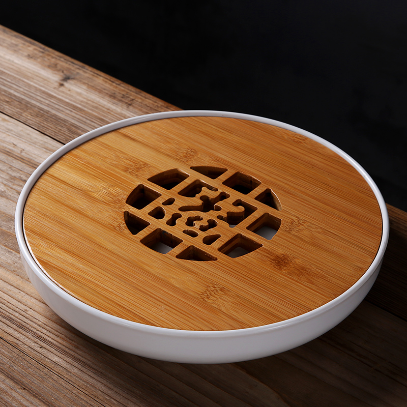 Porcelain heng tong kung fu tea set dry tea tray household contracted water melamine small tea table Japanese bamboo saucer dish
