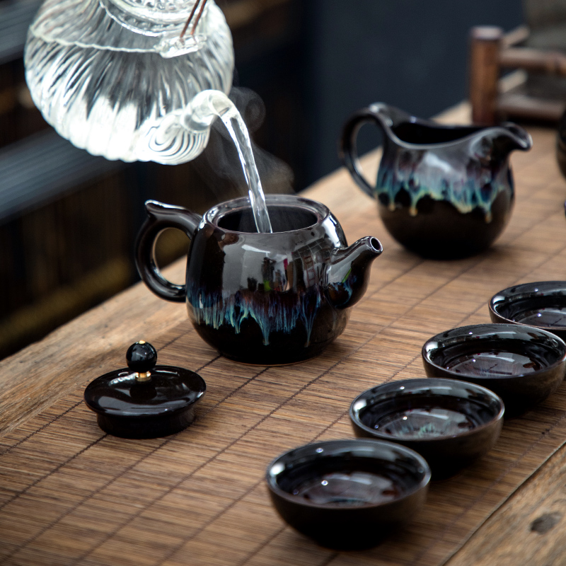 Constant hall of placer gold glaze porcelain kung fu tea set built one variable teapot teacup household whole red glaze