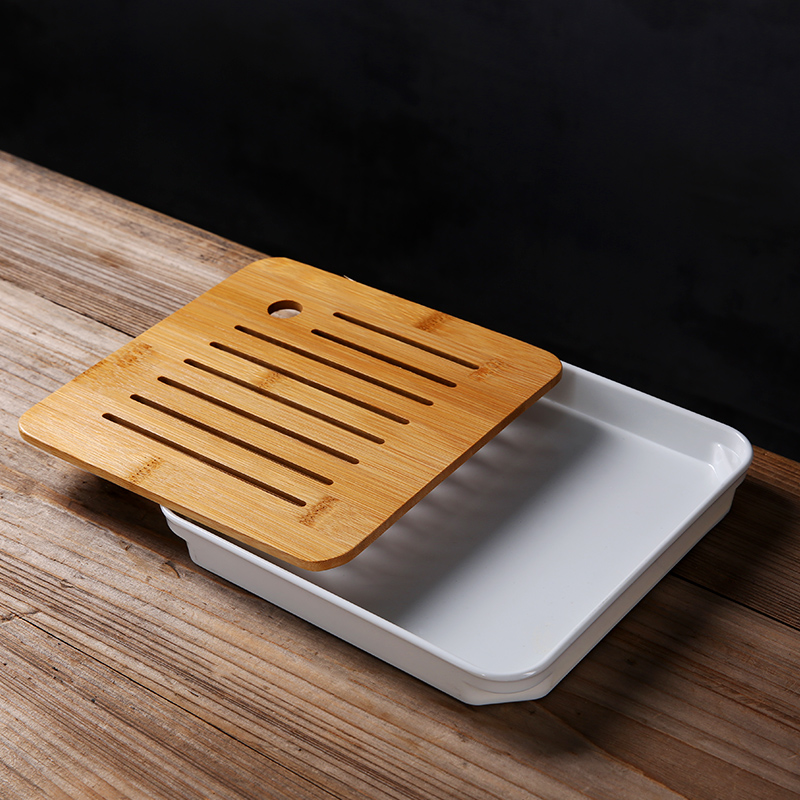 Porcelain heng tong kung fu tea set dry tea tray household contracted water melamine small tea table Japanese bamboo saucer dish