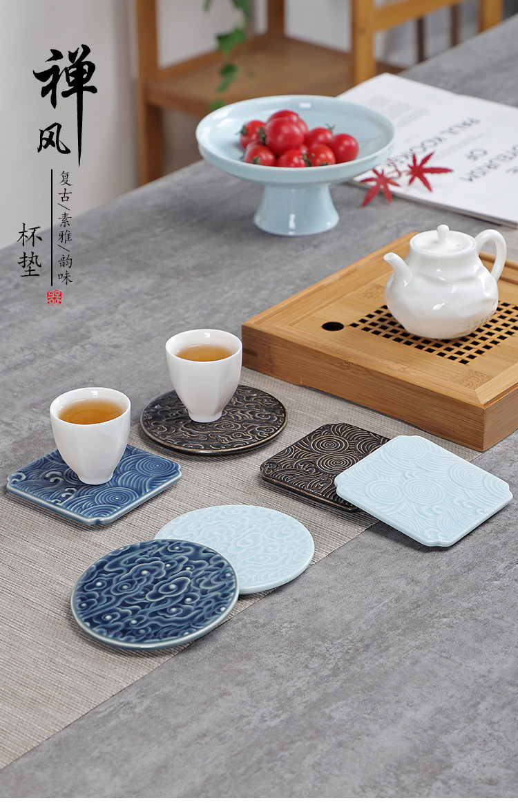 Porcelain heng tong ceramic cup mat kung fu tea set suit creative household tea tea art as pad insulation pad tea accessories
