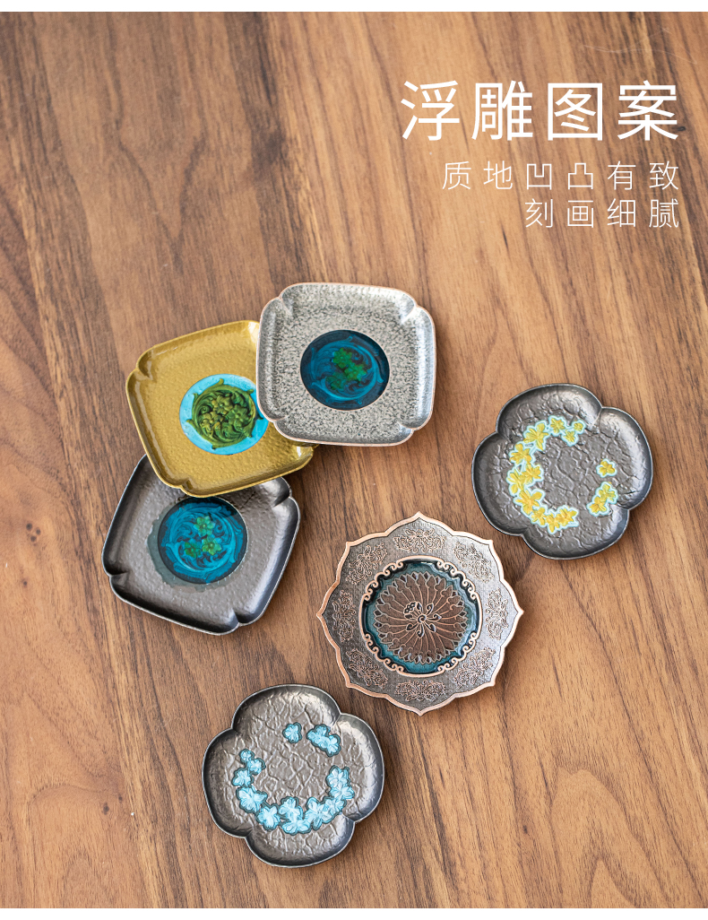 Porcelain heng tong cup mat creative kung fu tea cups hold hand colored enamel resin insulated pad Japanese household tea accessories
