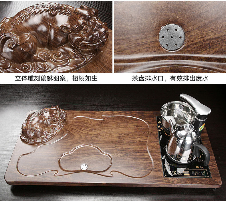 Kung fu tea set ceramic cups automatic one small tea tea solid wood tea tray household contracted sitting room