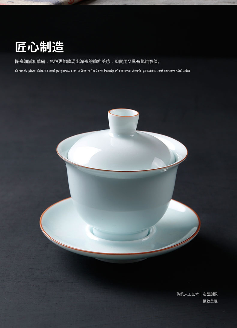 Tureen ceramic bowl large kung fu tea tea cups white porcelain three of the bowl to use hand grasp pot of the teapot