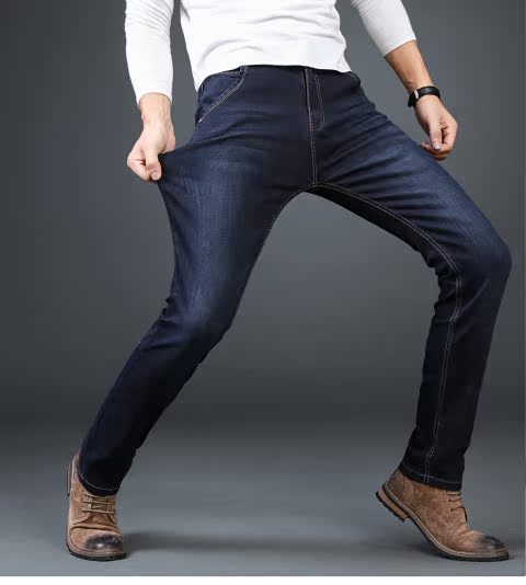 Mùa thu và mùa đông quần jean nam màu đen co giãn cao, quần thun nam cao, lưng cao, cộng với phân bón quần XL dày quần áo big size