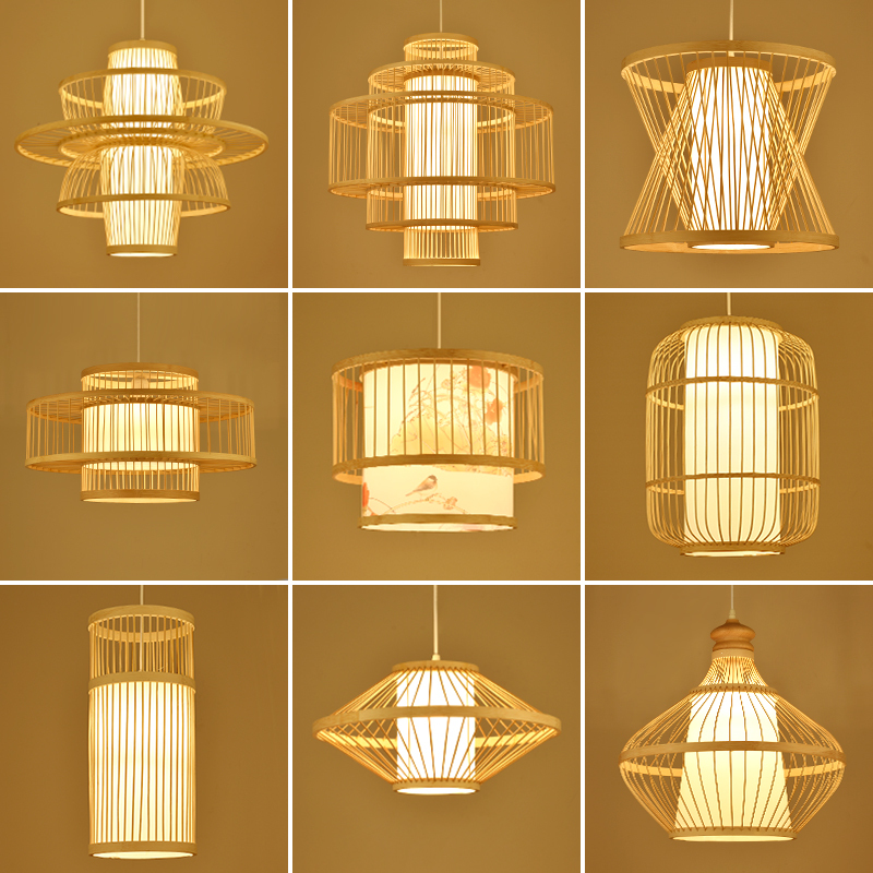 New Chinese-Style Bamboo Chandelier for Guesthouses, Bar Counters, Creative and Unique Tea Rooms, Hot Pot Restaurants, and Dining Rooms; Chinese-Style Bamboo Woven Lantern Lampshade