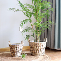 Rattan wicker bamboo landing large flowerpot woven flower basket handmade retro decorative large set of pots garden planting pots