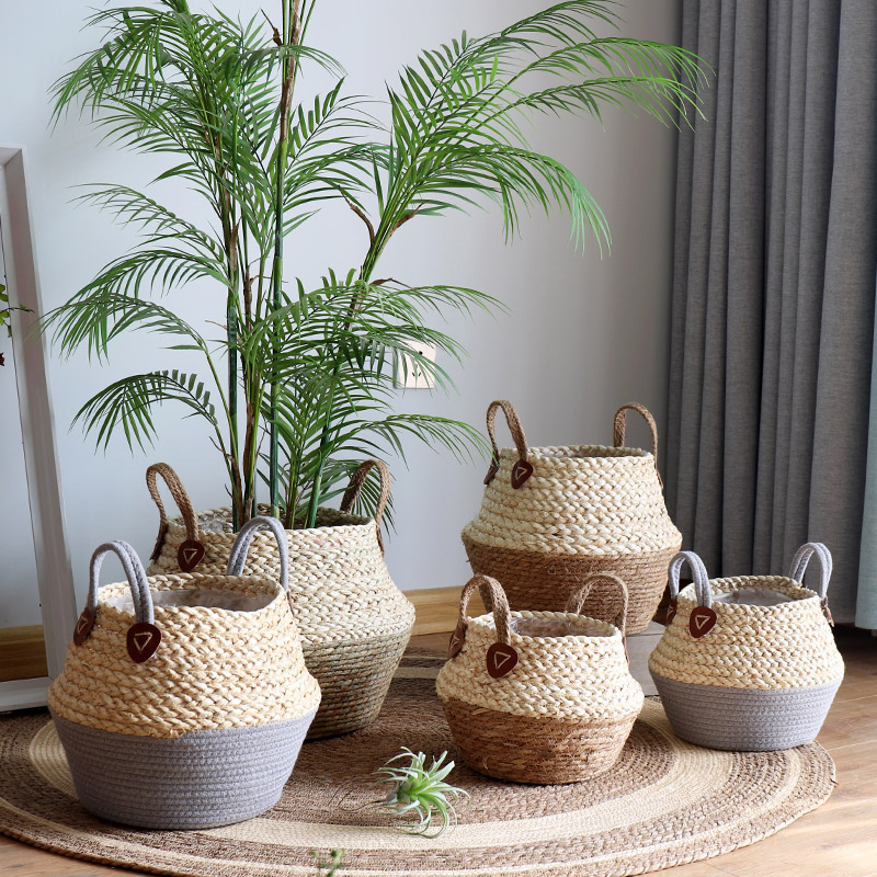 Creative Nordic rattan choreograpes woven flower pots fold basket Home Green Planting Potted Plant Large Set Basin Floor Decoration Basket
