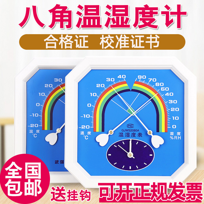 Octagonal pointer type dry and wet thermometer Household indoor pharmacy Pharmacy Industrial greenhouse high precision temperature and humidity meter